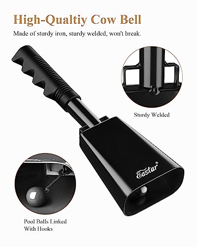 Eastar Cow Bell with Handle 2 Pack – Large 10 Inch Cheering Bells for Sporting Events, Black