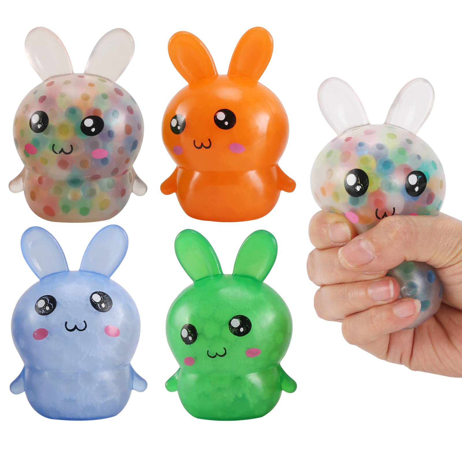 Easter Bunny Stress Balls - 4 Pack Squishy Fidget Toys for Easter Baskets, Stress Relief, Party Favors