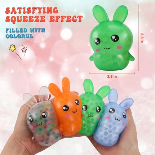 Easter Bunny Stress Balls - 4 Pack Squishy Fidget Toys for Easter Baskets, Stress Relief, Party Favors