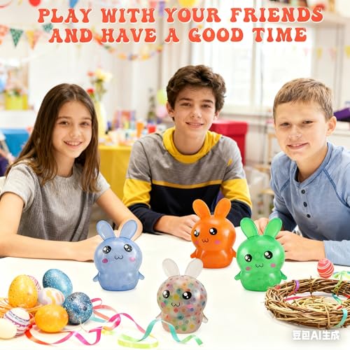 Easter Bunny Stress Balls - 4 Pack Squishy Fidget Toys for Easter Baskets, Stress Relief, Party Favors