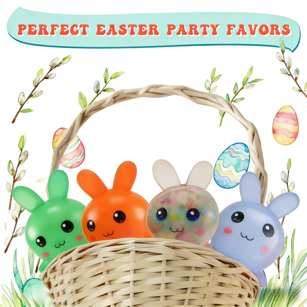 Easter Bunny Stress Balls - 4 Pack Squishy Fidget Toys for Easter Baskets, Stress Relief, Party Favors