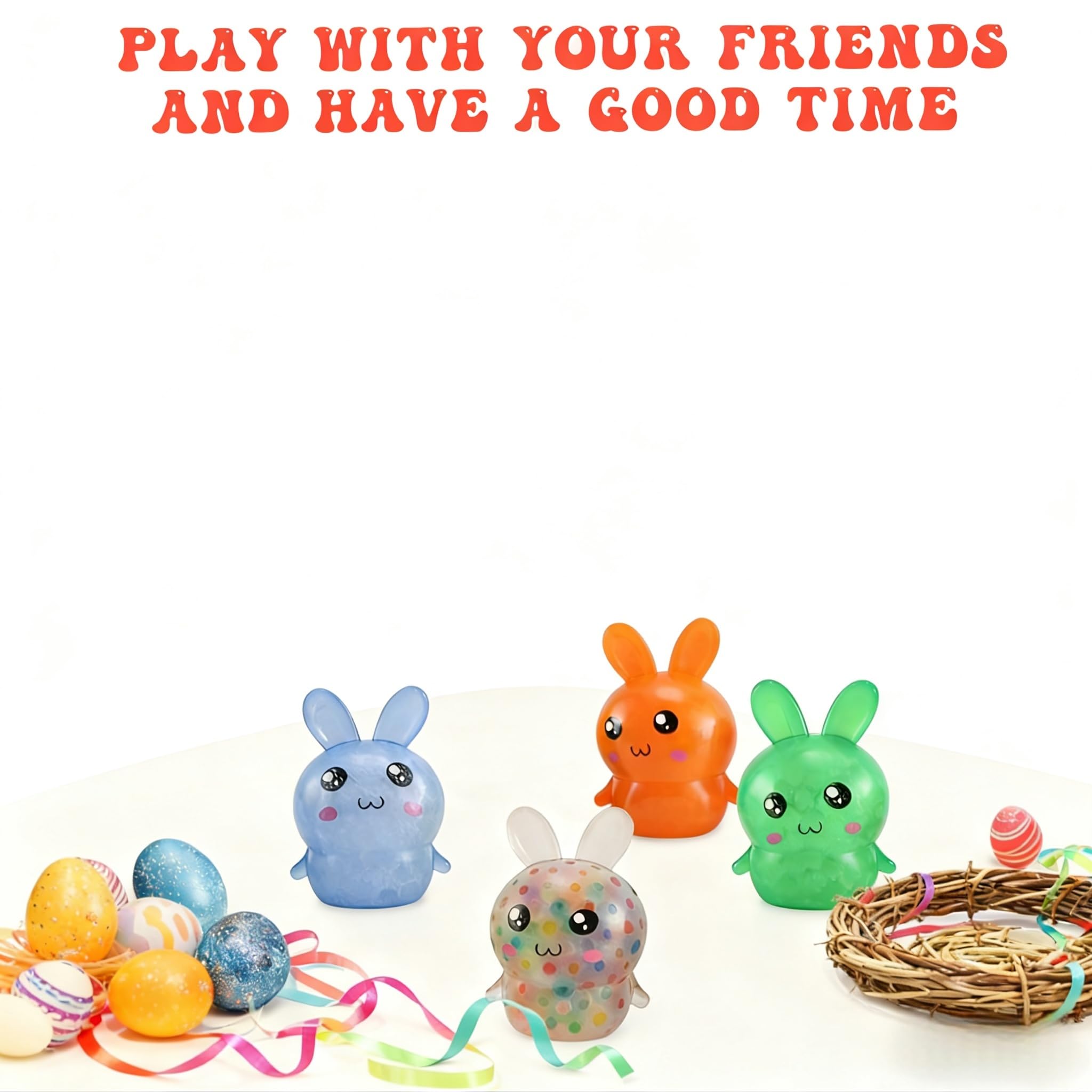 Easter Bunny Stress Balls - 4 Pack Squishy Fidget Toys for Easter Baskets, Stress Relief, Party Favors