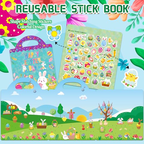 Easter Reusable Sticker Book for Kids 3-6 – 114 PVC Stickers, Portable Travel Toy for Boys & Girls (A)
