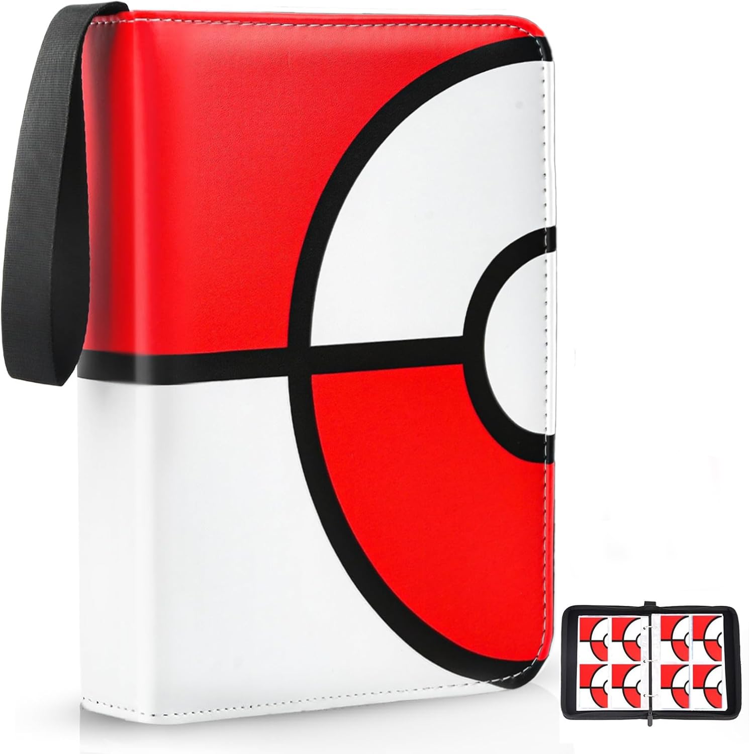 EASYFUN 4-Pocket Card Binder - Holds Up to 400 Cards, PU Waterproof, Red, with Removable Sleeves and Wrist Strap