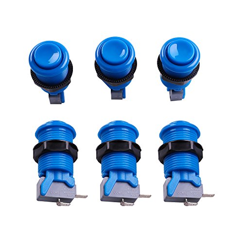 Easyget 6-Pack 30mm Arcade Push Buttons (Blue) - HAPP Style with Microswitches for MAME/JAMMA/Raspberry Pi