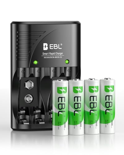 EBL 4-Bay Battery Charger with 4 Pre-Charged AA 2800mAh NiMH Batteries - Compact and Intelligent