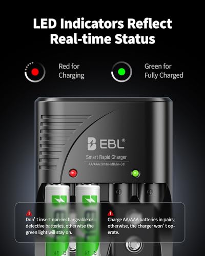 EBL 8-Pack AAA Rechargeable Batteries 800mAh with Smart Charger
