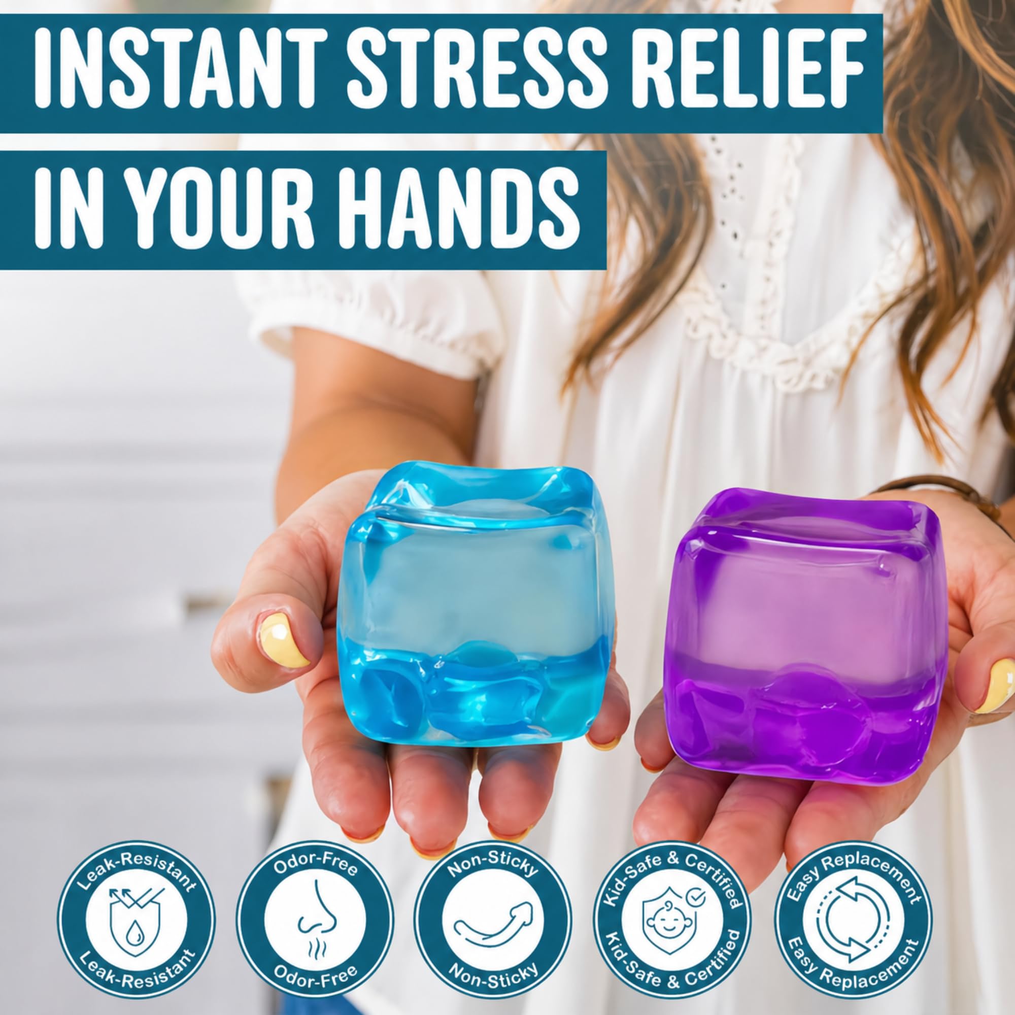 eBuzz Trend Mega Squeeze Stress Cube – 35% Larger, No Leak, ASTM Certified Fidget Toy