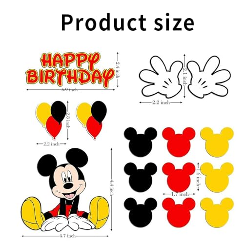EBWHOLE 15-Pack Cute Mouse Cake Toppers for Birthday Party Decorations - Non-Edible Cardboard Cupcake Toppers