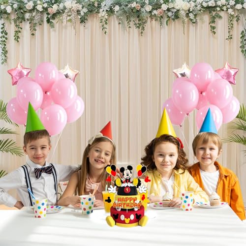 EBWHOLE 15-Pack Cute Mouse Cake Toppers for Birthday Party Decorations - Non-Edible Cardboard Cupcake Toppers