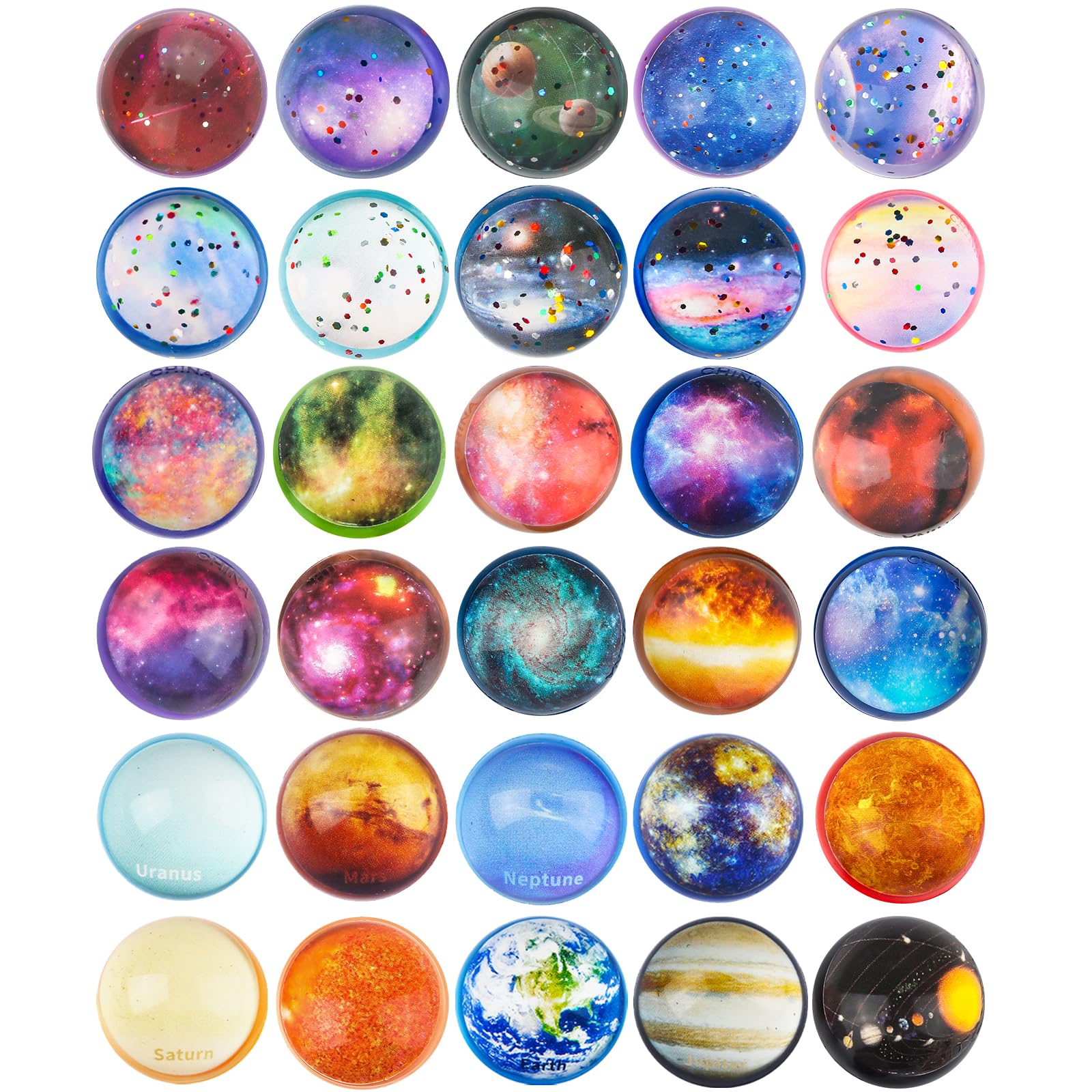 Ecoofor 30 Pack Galaxy Bouncy Balls – 32mm Space Themed Rubber Balls for Kids Party Favors, Goodie Bag Fillers & Carnival Prizes