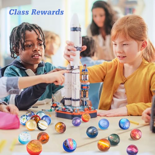 Ecoofor 30 Pack Galaxy Bouncy Balls – 32mm Space Themed Rubber Balls for Kids Party Favors, Goodie Bag Fillers & Carnival Prizes