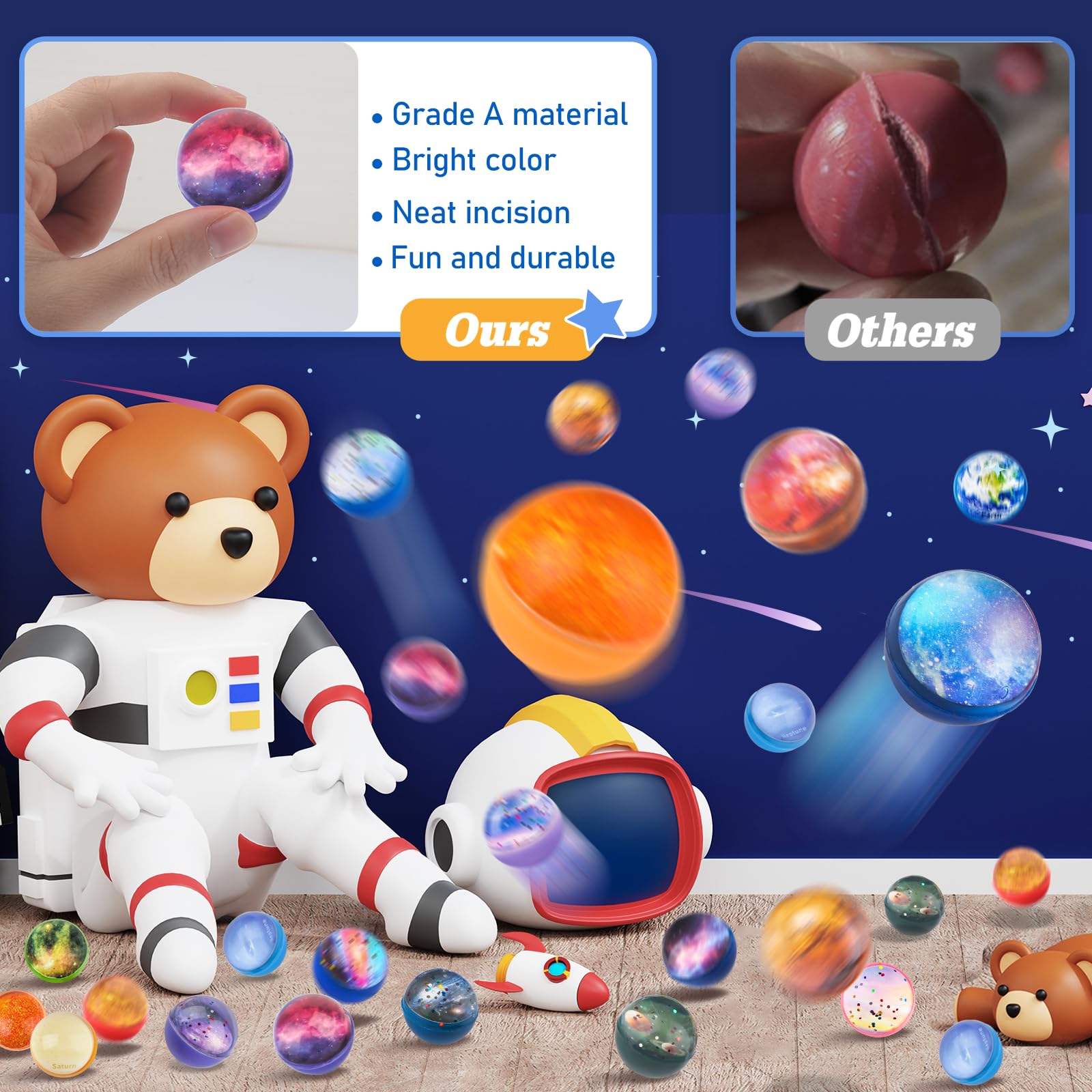 Ecoofor 30 Pack Galaxy Bouncy Balls – 32mm Space Themed Rubber Balls for Kids Party Favors, Goodie Bag Fillers & Carnival Prizes