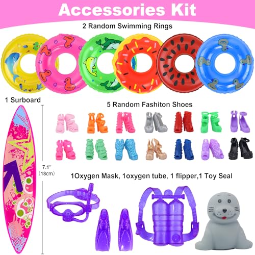 Ecore Fun 15-Piece Doll Bathing Suit Set for 11.5-Inch Dolls - Swimsuits, Shoes, Pool Floaties & Accessories