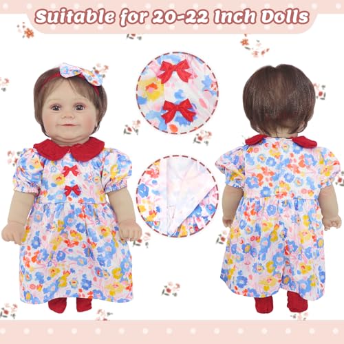 Ecore Fun 2 Set Baby Doll Clothes for 20-22 Inch Dolls - 7 Piece Outfit Set with Skirts, Socks, Headbands (Doll Not Included)