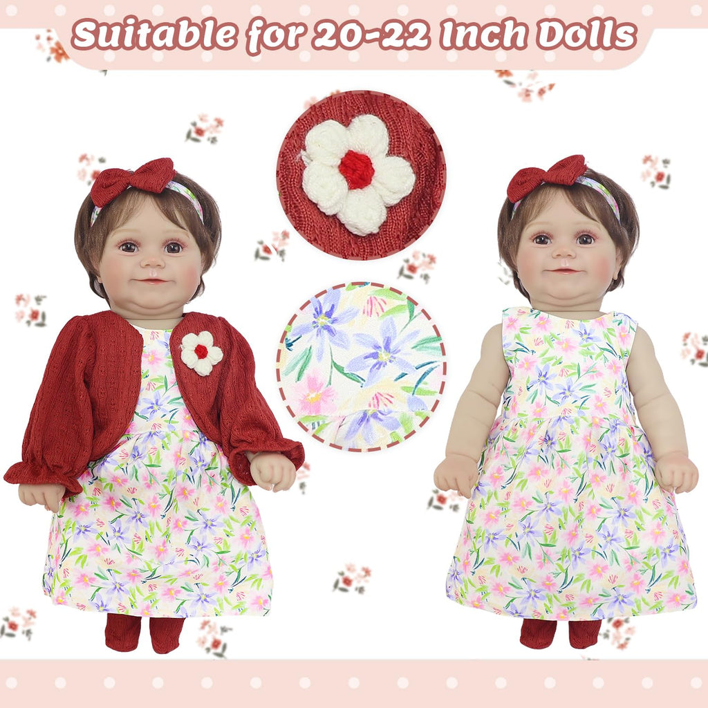 Ecore Fun 2 Set Baby Doll Clothes for 20-22 Inch Dolls - 7 Piece Outfit Set with Skirts, Socks, Headbands (Doll Not Included)