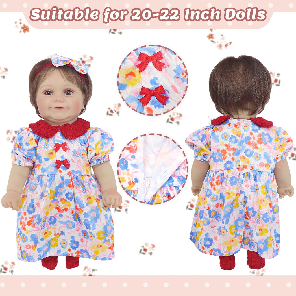 Ecore Fun 2 Set Baby Doll Clothes for 20-22 Inch Dolls - 7 Piece Outfit Set with Skirts, Socks, Headbands (Doll Not Included)