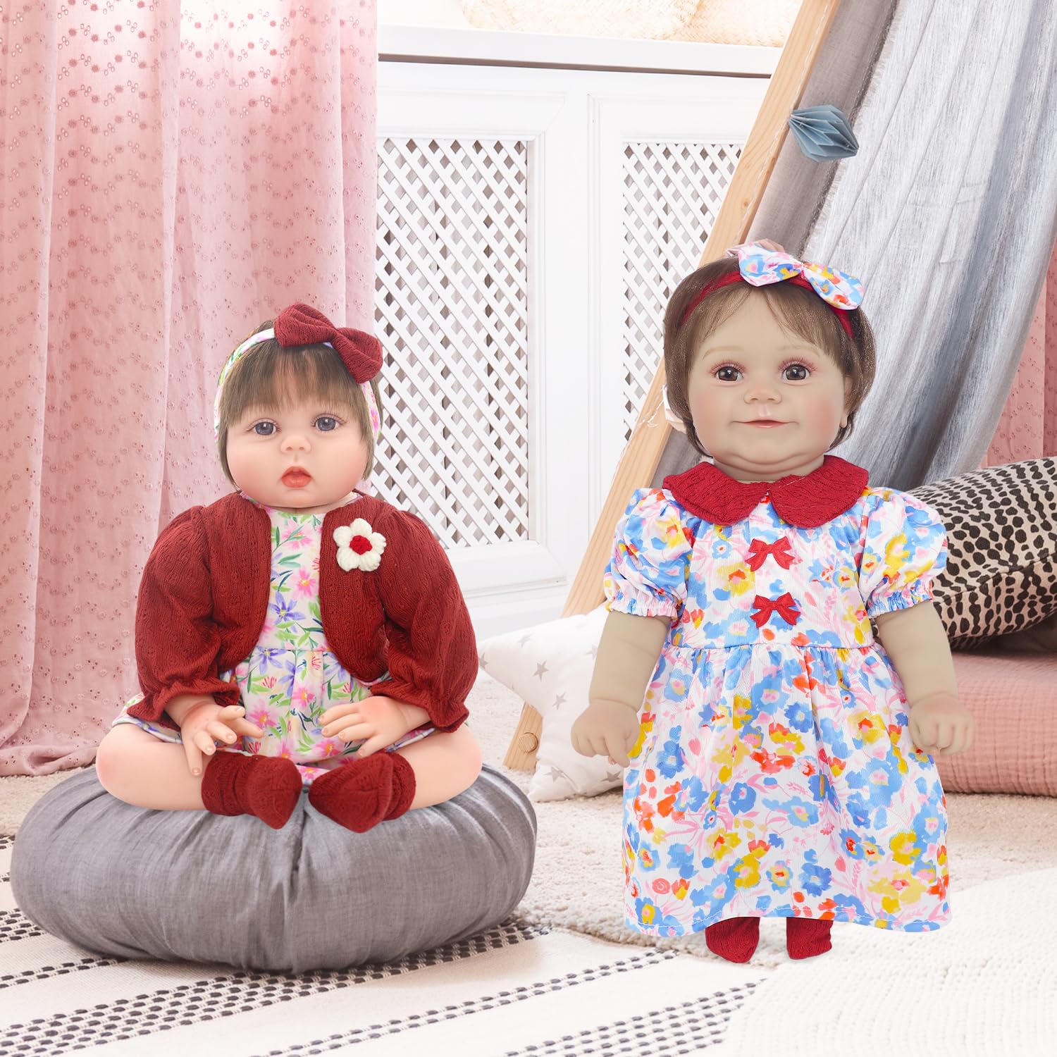 Ecore Fun 2 Set Baby Doll Clothes for 20-22 Inch Dolls - 7 Piece Outfit Set with Skirts, Socks, Headbands (Doll Not Included)