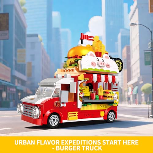 ecpoteny Piggy Burger Truck Building Set – 566-Piece Fast Food Truck Toy for Kids Ages 6+
