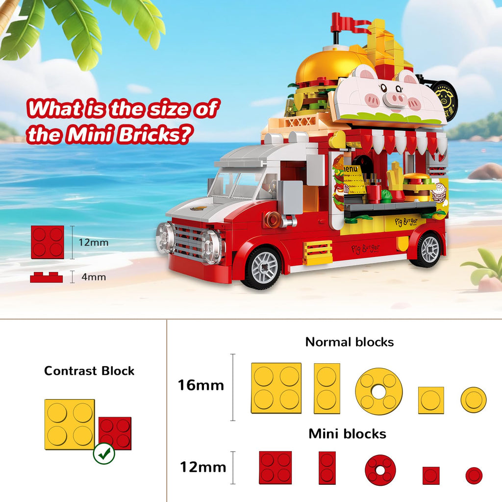ecpoteny Piggy Burger Truck Building Set – 566-Piece Fast Food Truck Toy for Kids Ages 6+