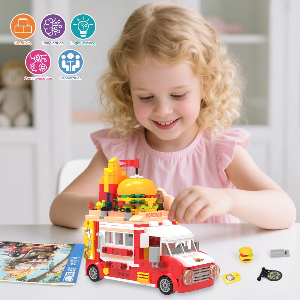 ecpoteny Piggy Burger Truck Building Set – 566-Piece Fast Food Truck Toy for Kids Ages 6+