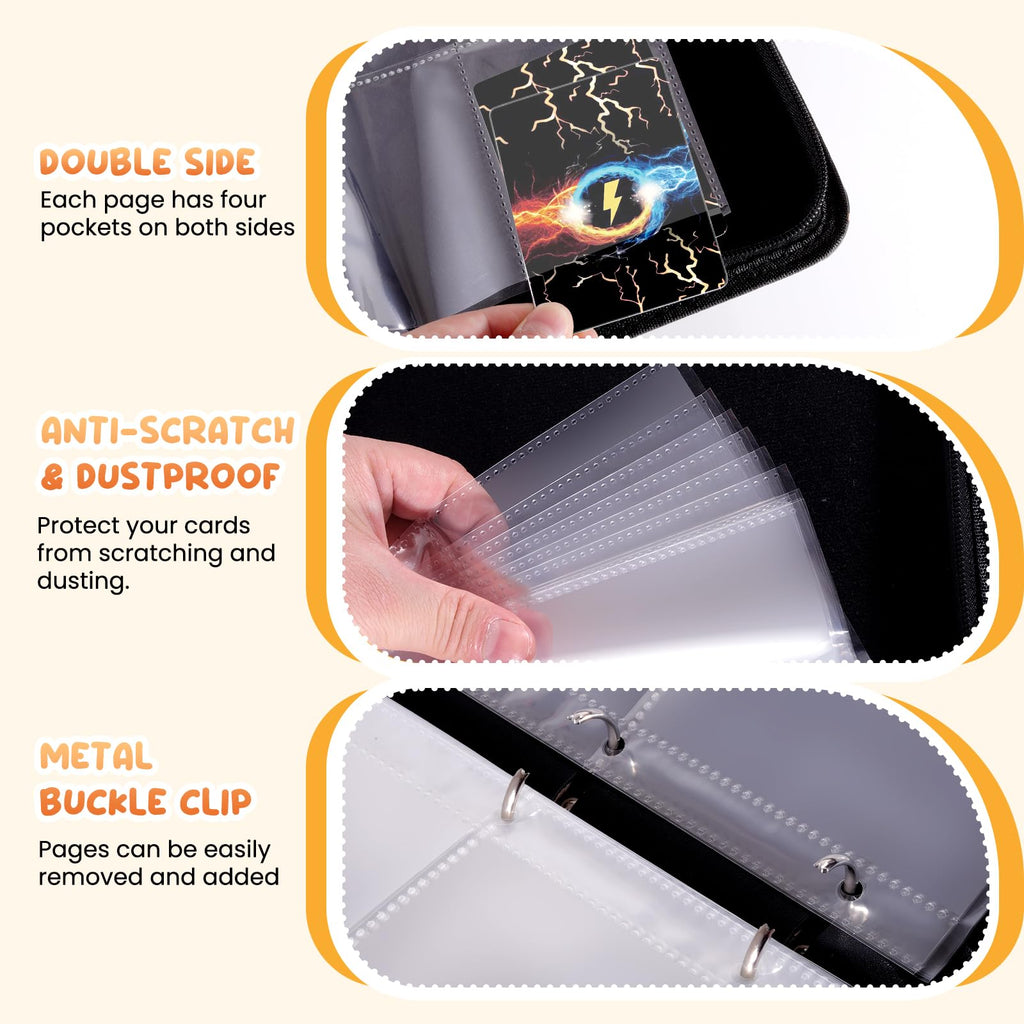 Edrape 4-Pocket Trading Card Binder – Holds 400 Cards, 50 Sleeves, Zipper Closure, Black