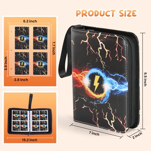 Edrape 4-Pocket Trading Card Binder – Holds 400 Cards, 50 Sleeves, Zipper Closure, Black