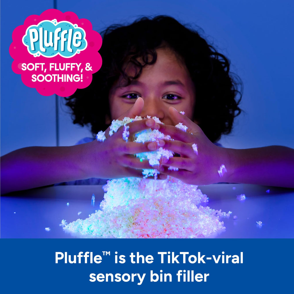 Educational Insights Pluffle Glow-in-the-Dark Sensory Bin Filler – Pink & Green Foam Sand for Toddlers 3+