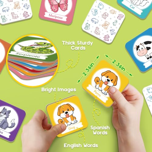 Edulok Bilingual Memory Card Game: Learn Spanish for Kids, 28 Pairs of Flashcards for Preschool Learning
