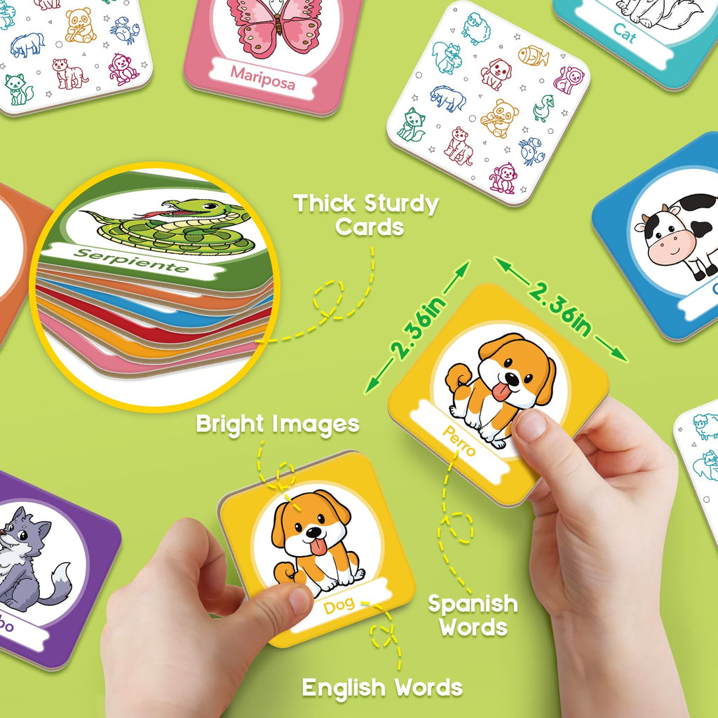 Edulok Bilingual Memory Card Game: Learn Spanish for Kids, 28 Pairs of Flashcards for Preschool Learning