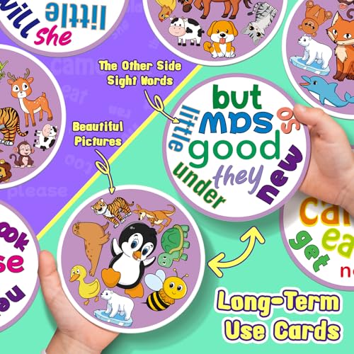 Edulok Memory Card Game - 57 Double-Sided Sight Word & Animal Match Cards for Kids, Preschool Classroom, Homeschool