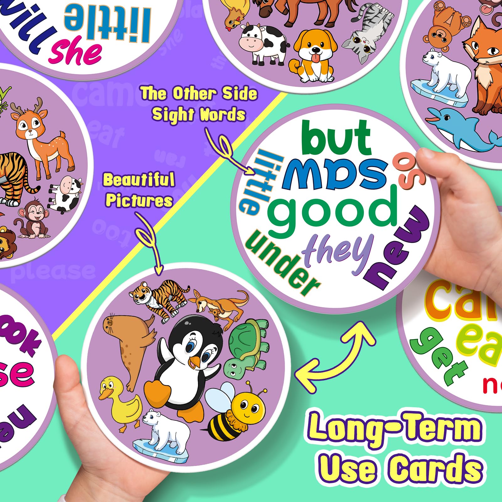 Edulok Memory Card Game - 57 Double-Sided Sight Word & Animal Match Cards for Kids, Preschool Classroom, Homeschool
