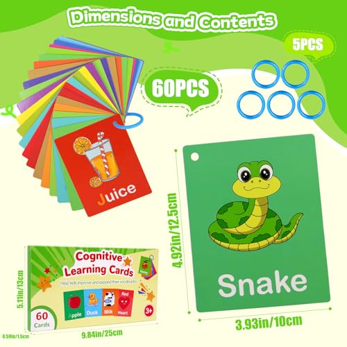 Edumix 60-Piece Toddler Flash Cards Set – Double-Sided Learning Cards for Alphabet, Numbers, Colors, Shapes, Sight Words | Preschool Kindergarten Activities