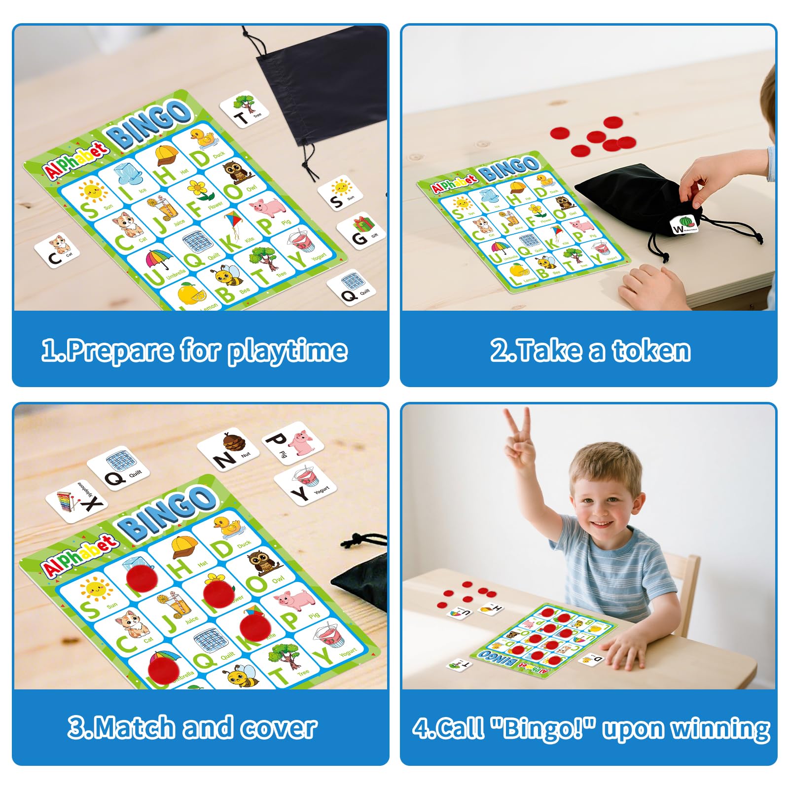 Edumix Double-Sided Alphabet & Number Bingo Game – ABC, 123 & Sight Word Learning Toy for Toddlers, Preschool Activities, Family Matching Game