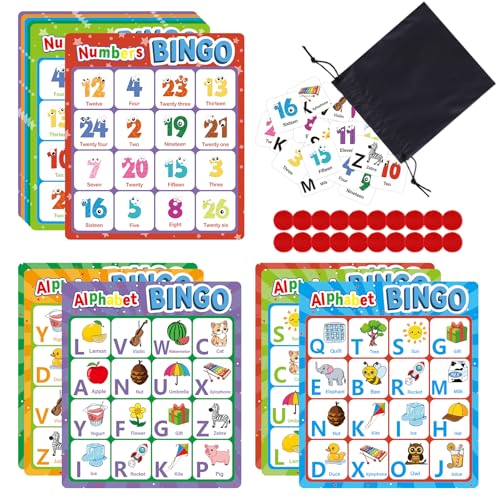 Edumix Double-Sided Alphabet & Number Bingo Game – ABC, 123 & Sight Word Learning Toy for Toddlers, Preschool Activities, Family Matching Game