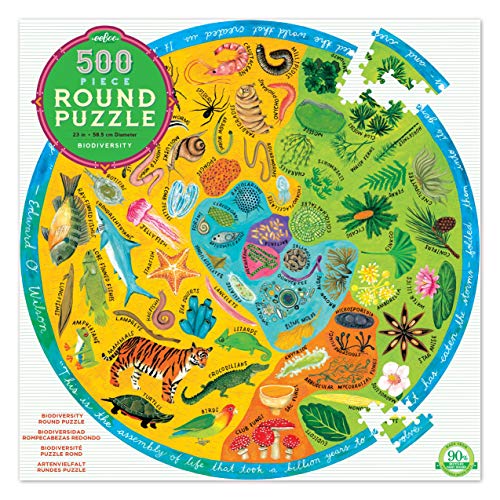 eeBoo Biodiversity 500 Piece Round Jigsaw Puzzle – 23" Diameter, Recycled Board, Vegetable-Based Ink