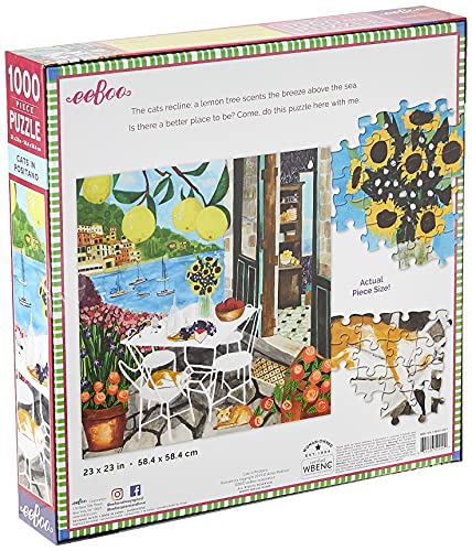 eeBoo Cats in Positano 1000 Piece Puzzle – 23" Square Jigsaw with Original Art & Recycled Materials