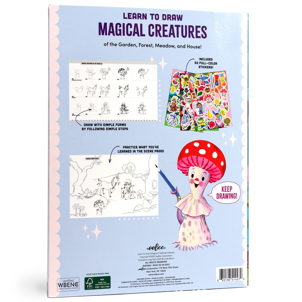 eeBoo Learn to Draw Magical Creatures: Step-by-Step Drawing Activity Book with 50 Stickers for Kids 5+
