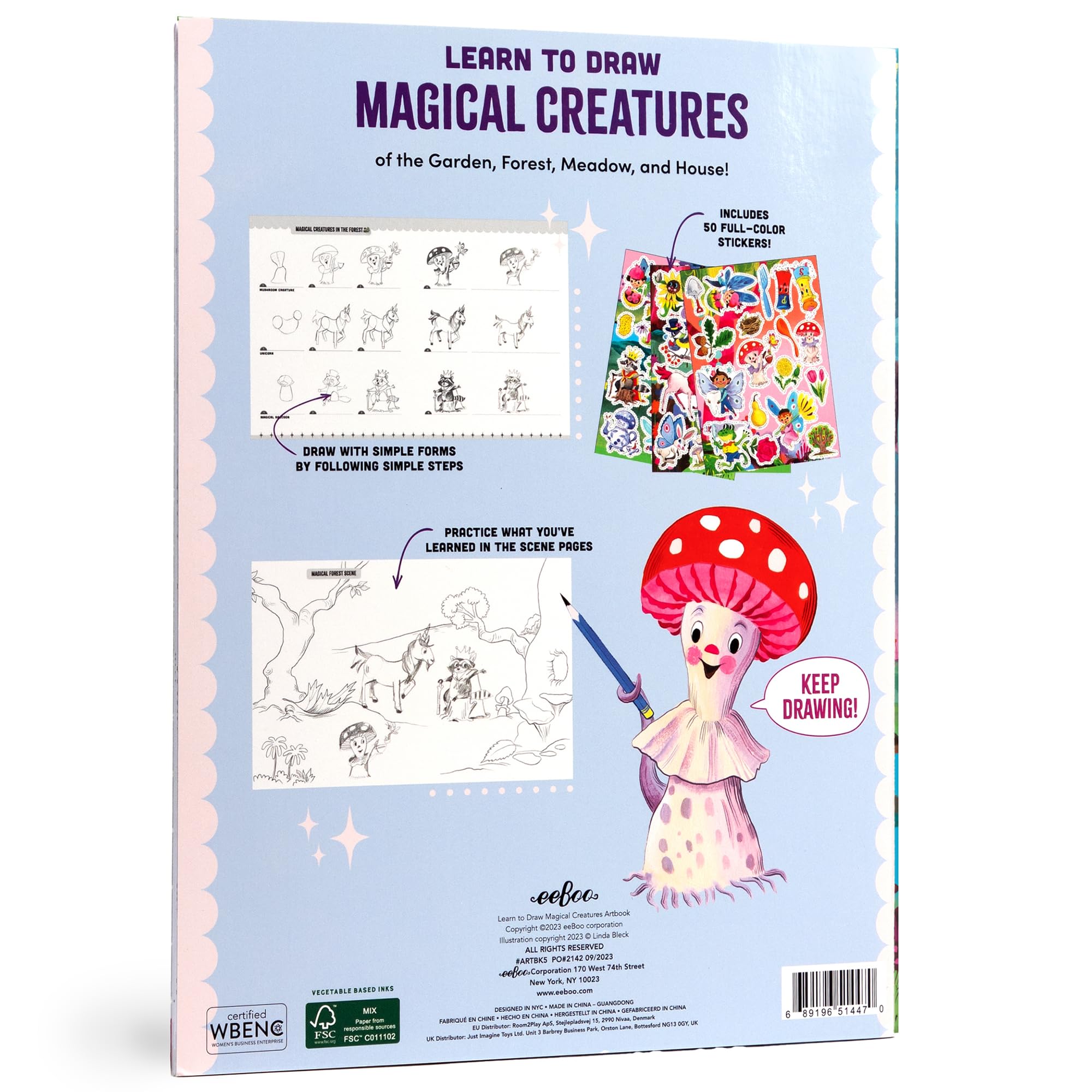 eeBoo Learn to Draw Magical Creatures: Step-by-Step Drawing Activity Book with 50 Stickers for Kids 5+