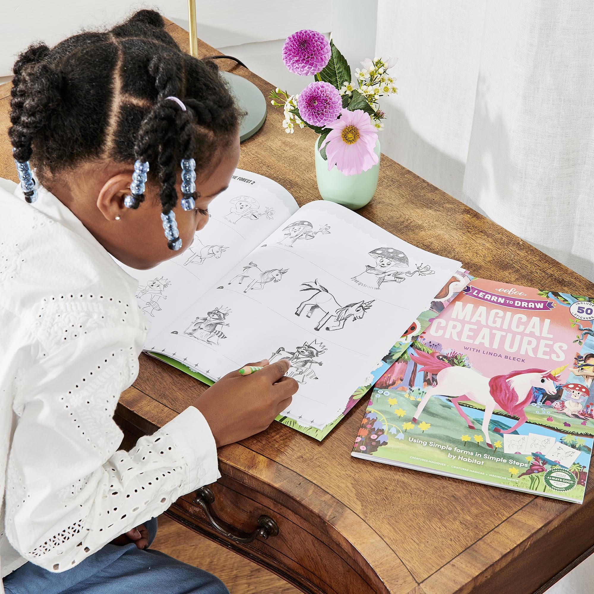 eeBoo Learn to Draw Magical Creatures: Step-by-Step Drawing Activity Book with 50 Stickers for Kids 5+