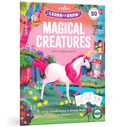 eeBoo Learn to Draw Magical Creatures: Step-by-Step Drawing Activity Book with 50 Stickers for Kids 5+