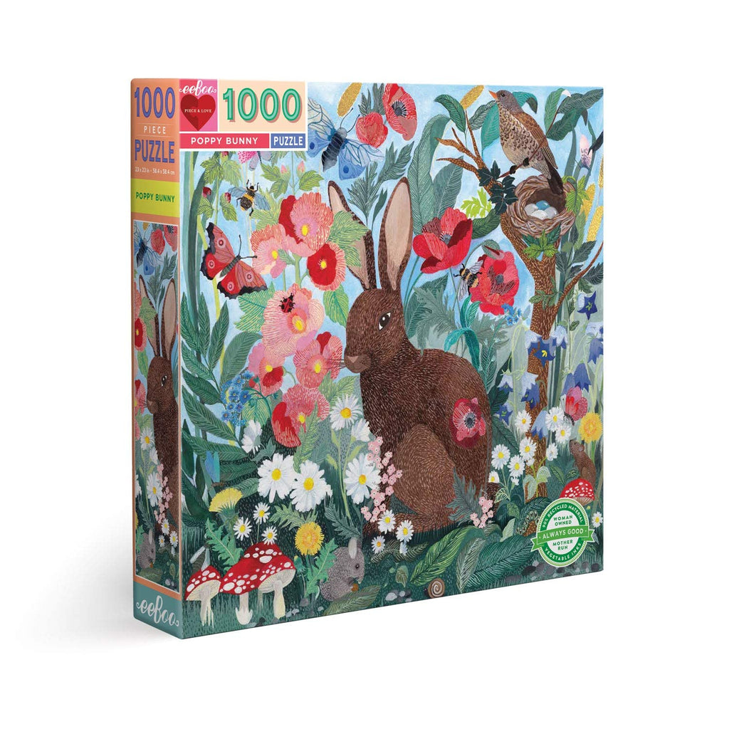 eeBoo Poppy Bunny 1000-Piece Jigsaw Puzzle – Spring Scene, 23x23 Inch, Recycled Board