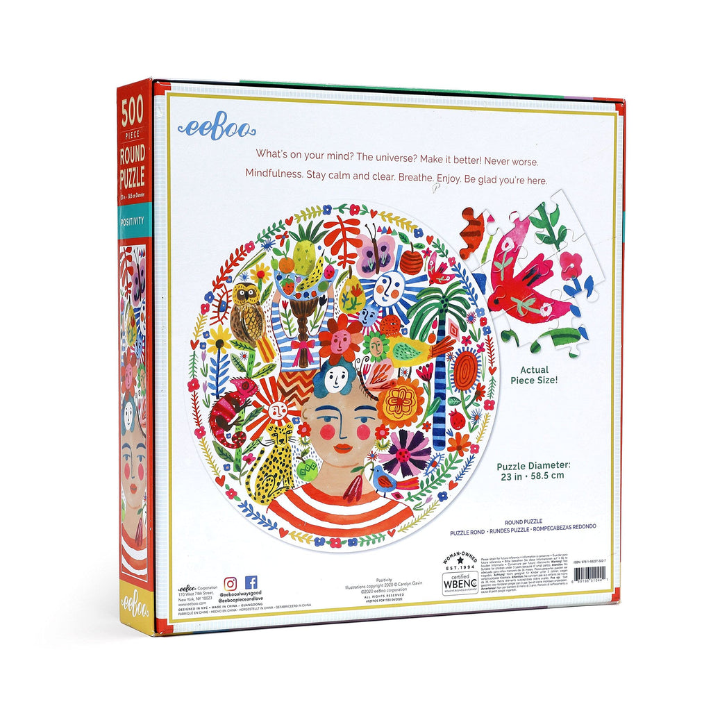 eeBoo Positivity 500-Piece Round Puzzle - 23" Diameter, Recycled Materials, by Jennifer Orkin Lewis