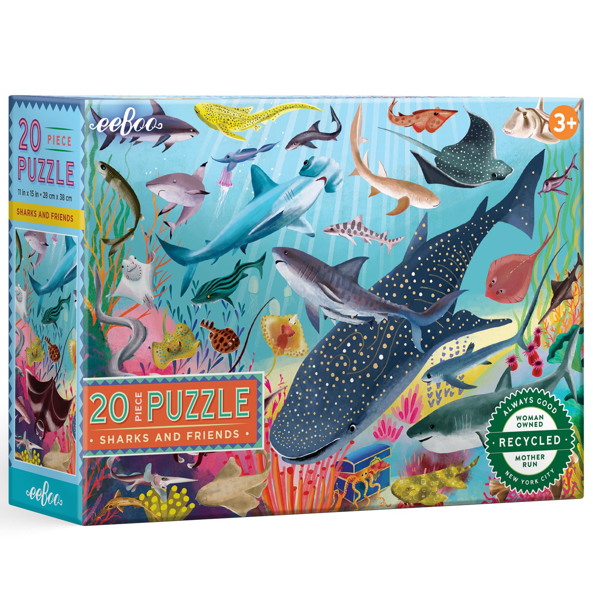 eeBoo Sharks & Friends 20-Piece Puzzle – Large Ocean-Themed Jigsaw for Ages 3+