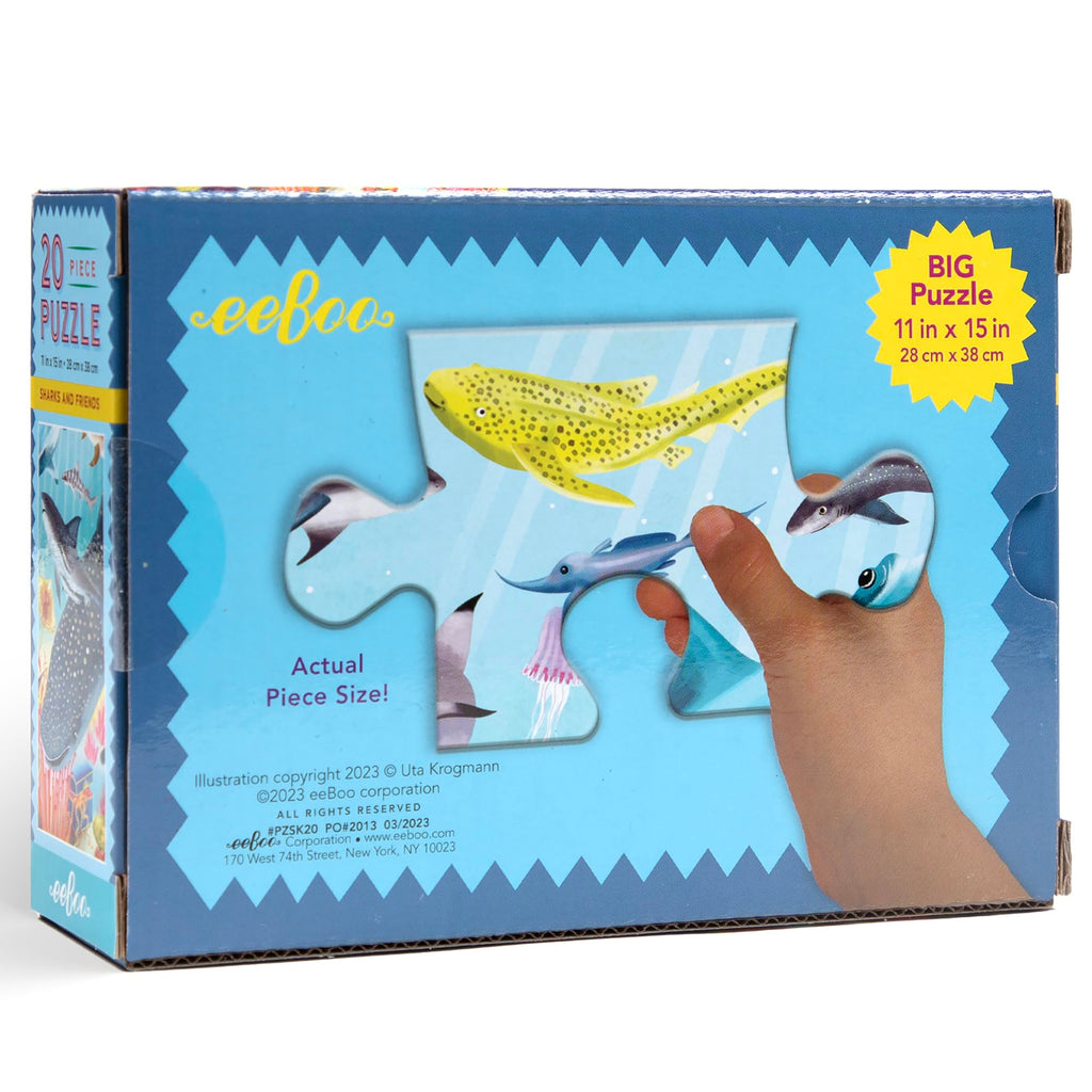 eeBoo Sharks & Friends 20-Piece Puzzle – Large Ocean-Themed Jigsaw for Ages 3+