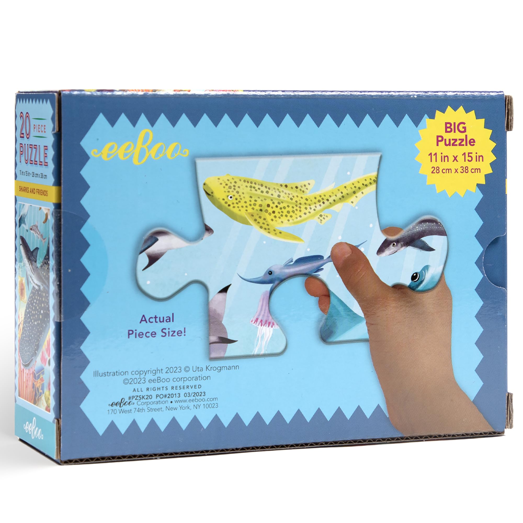 eeBoo Sharks & Friends 20-Piece Puzzle – Large Ocean-Themed Jigsaw for Ages 3+