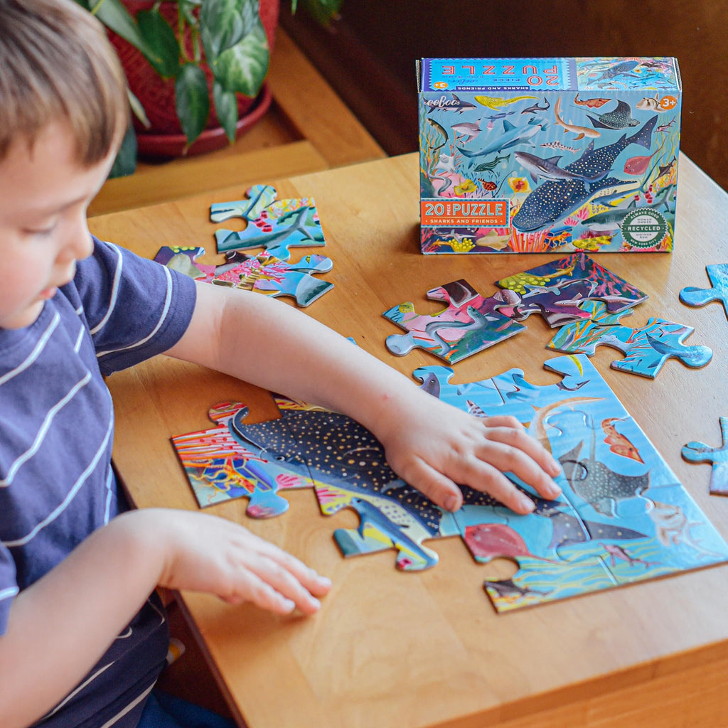 eeBoo Sharks & Friends 20-Piece Puzzle – Large Ocean-Themed Jigsaw for Ages 3+