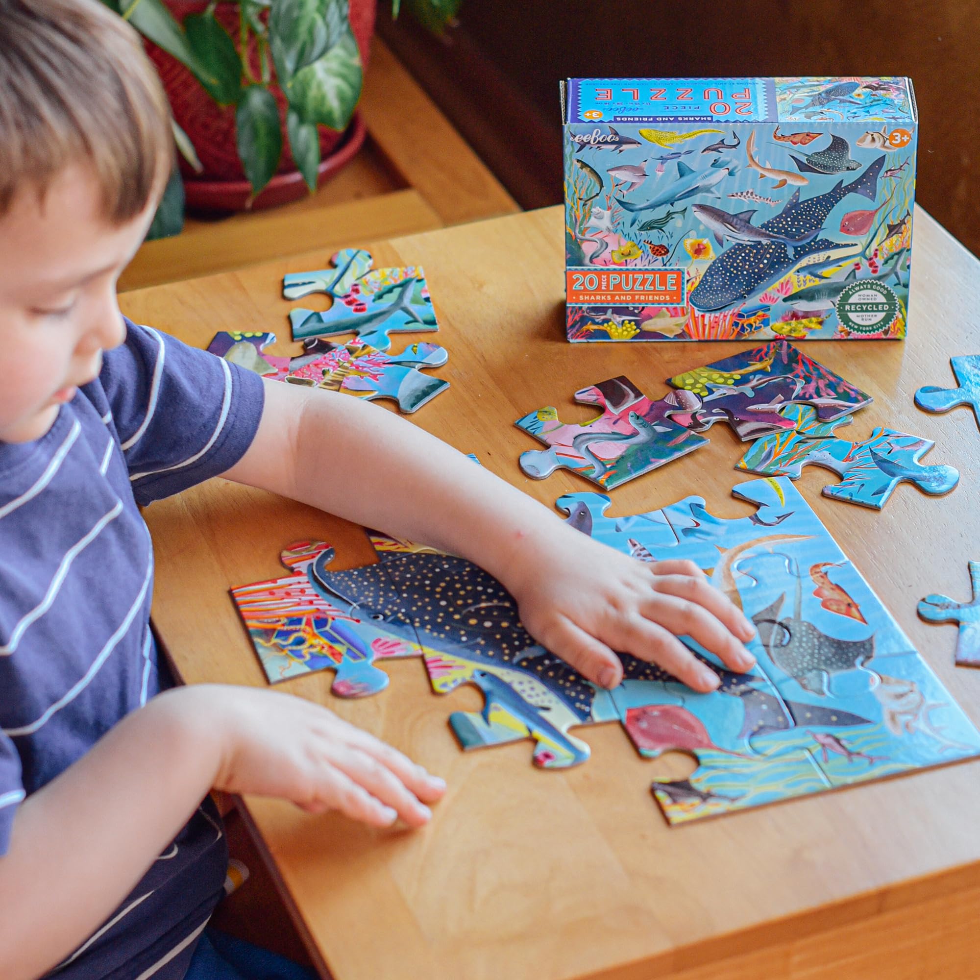 eeBoo Sharks & Friends 20-Piece Puzzle – Large Ocean-Themed Jigsaw for Ages 3+