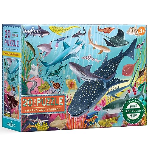 eeBoo Sharks & Friends 20-Piece Puzzle – Large Ocean-Themed Jigsaw for Ages 3+