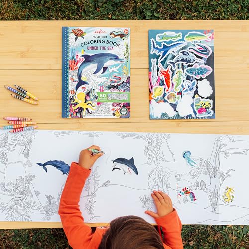 eeBoo Under The Sea Fold-Out Coloring Book – 39 Inch Mural with 50 Stickers for Kids Ages 3+